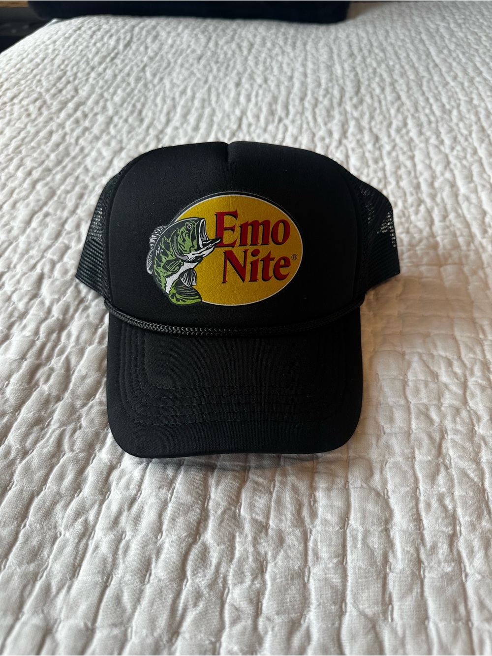 EMO NITE bass pro shop inspired Black Trucker Hat